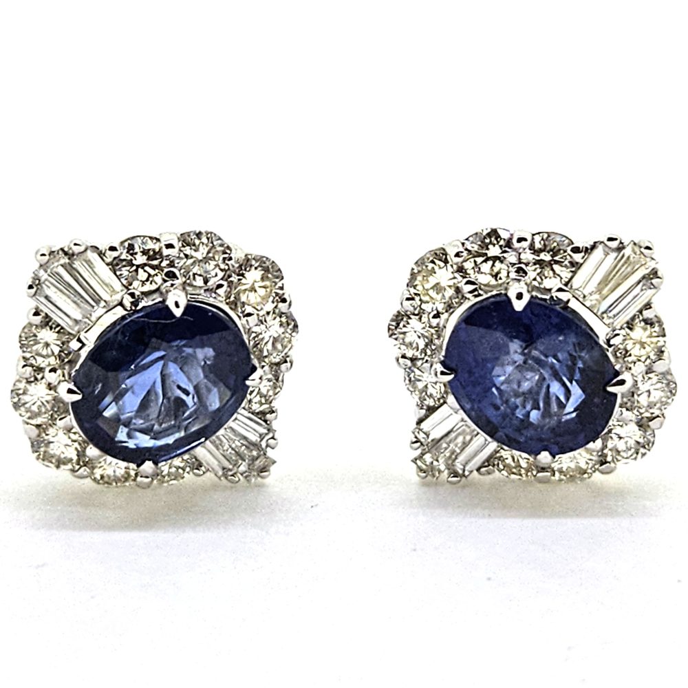 1.97ct Oval Sapphire and Diamond Cluster Stud Earrings