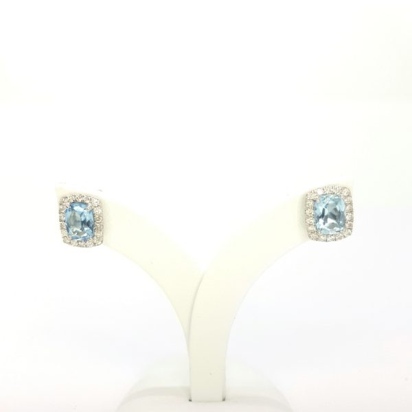 1.53ct Aquamarine and Diamond Cluster Stud Earrings in 9ct White Gold