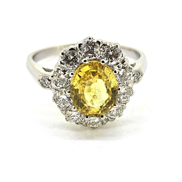 2ct Yellow Sapphire and Diamond Cluster Engagement Ring in Platinum