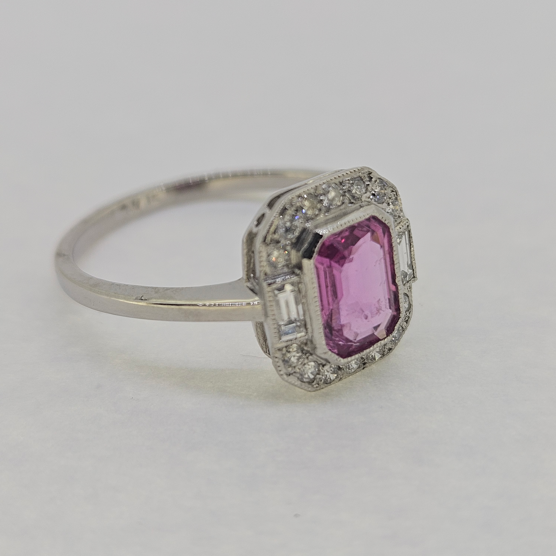 1ct Pink Sapphire and Diamond Cluster Engagement Ring in Platinum