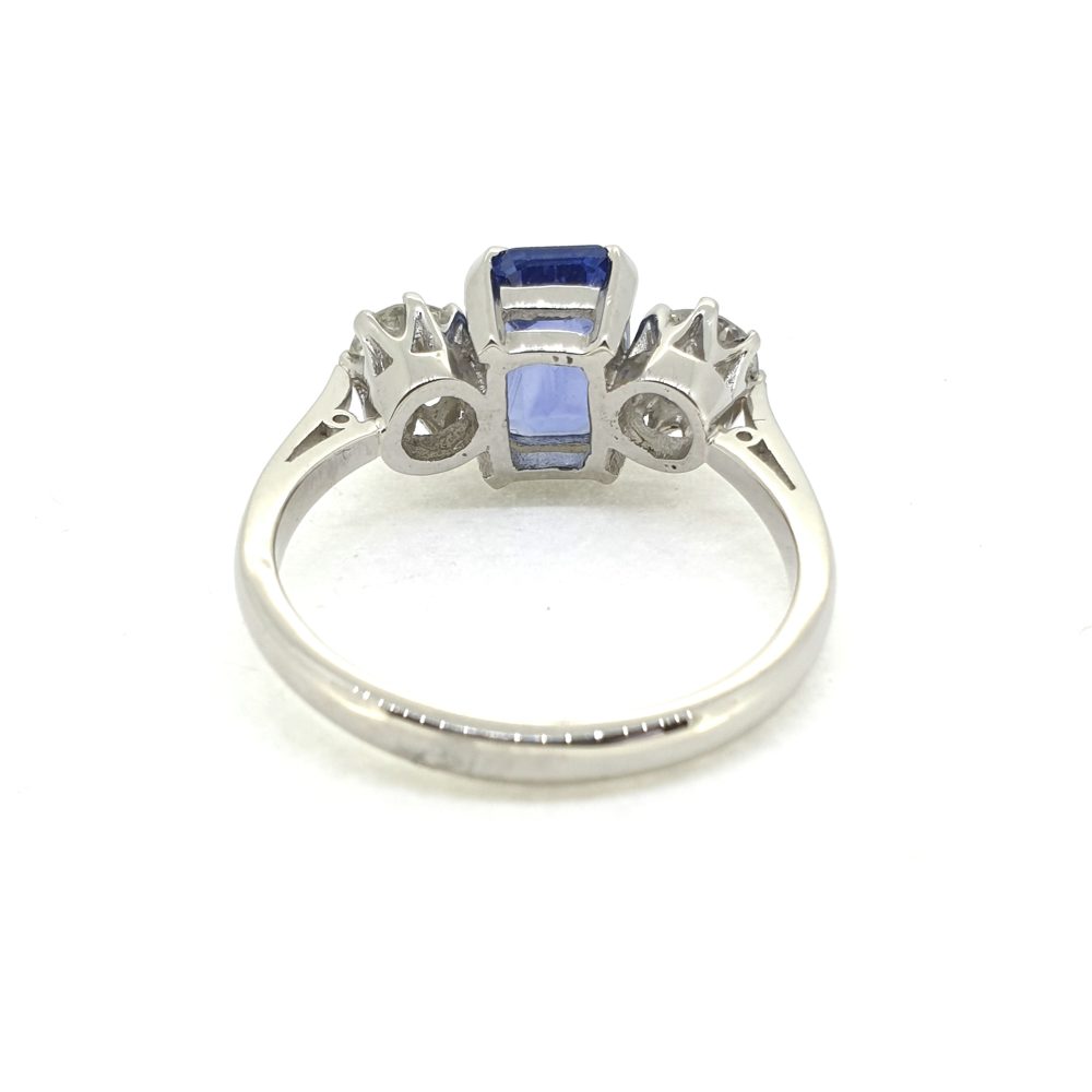 2ct Emerald Cut Sapphire and Diamond Trilogy Engagement Ring