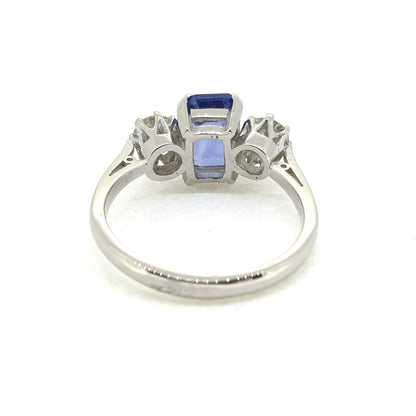2ct Emerald Cut Sapphire and Diamond Trilogy Engagement Ring