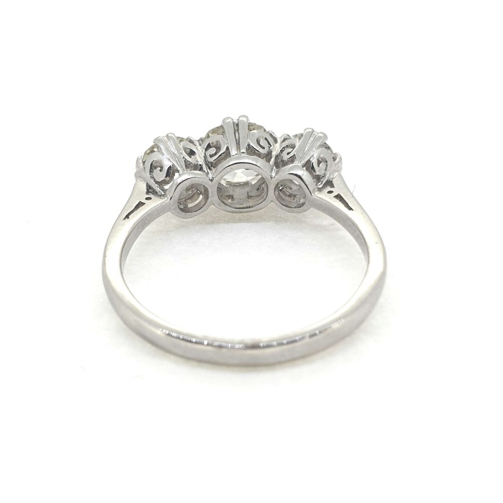 Antique Old Cut Diamond Trilogy Engagement Ring in Platinum, 1.95 carat total