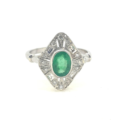 Emerald and Diamond Cluster Plaque Ring in Platinum