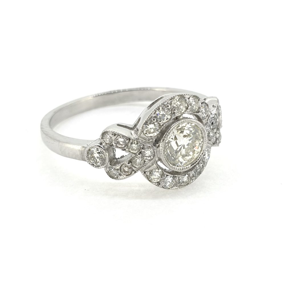Contemporary Diamond Halo Cluster Dress Ring in Platinum, 0.95 carats