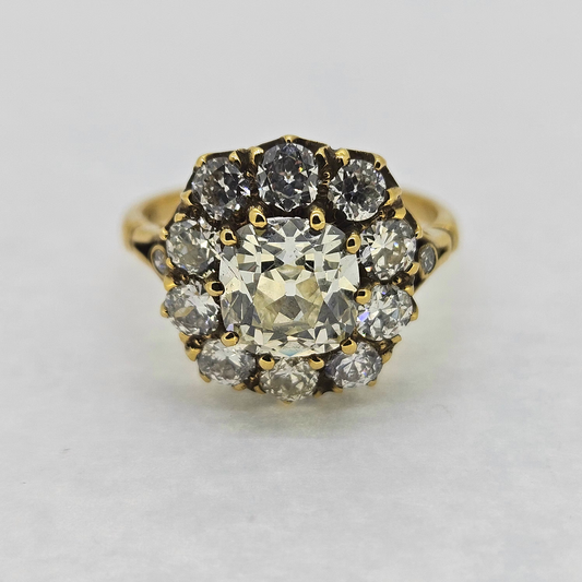 Antique Old Cut Diamond Cluster Ring, 3.24 carat total