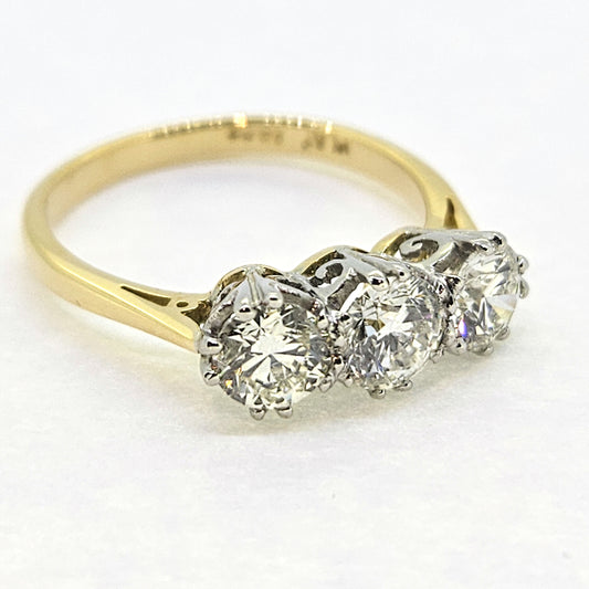 Three Stone Diamond Ring in Platinum and 18ct Yellow Gold, 1.65 carats