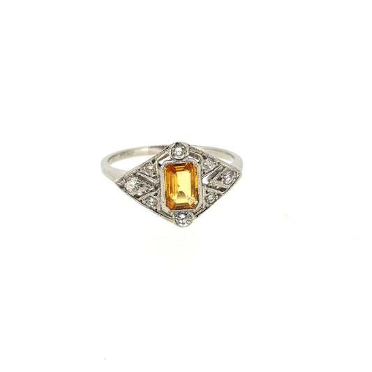 Yellow Sapphire and Diamond Cluster Ring