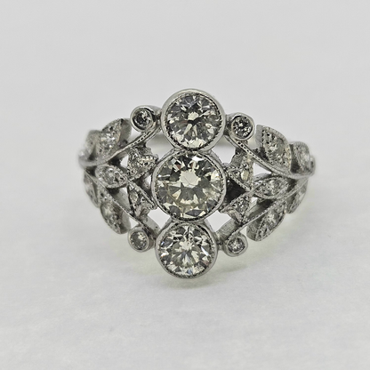 Decorative Three Stone 1.55ct Diamond Cluster Ring in Platinum