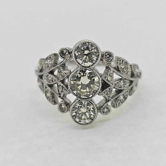 Decorative Three Stone 1.55ct Diamond Cluster Ring in Platinum