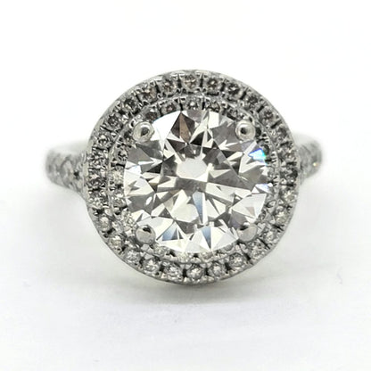 GIA Certified 2.75ct Diamond Double Halo Cluster Ring in Platinum