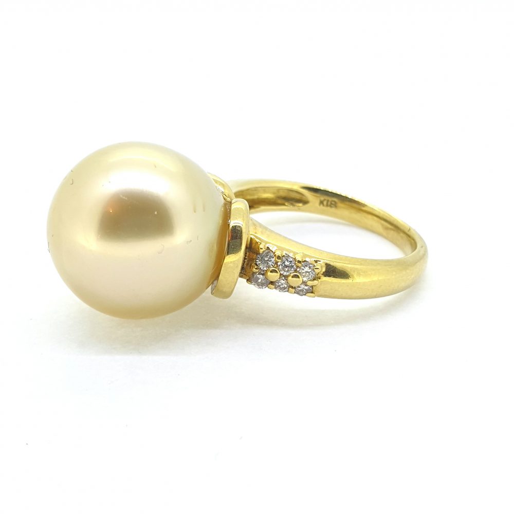 14.5mm Golden Pearl and Diamond Dress Cocktail Ring