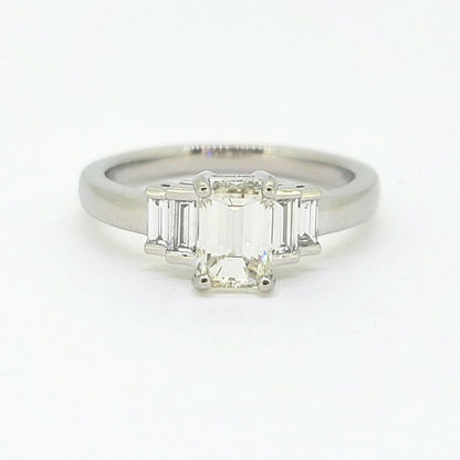 1.21ct Emerald Cut Diamond Engagement Ring with Baguette Sides in Platinum