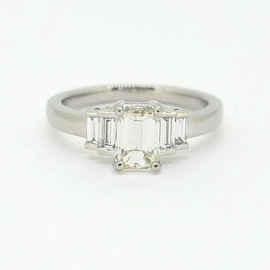 1.21ct Emerald Cut Diamond Engagement Ring with Baguette Sides in Platinum
