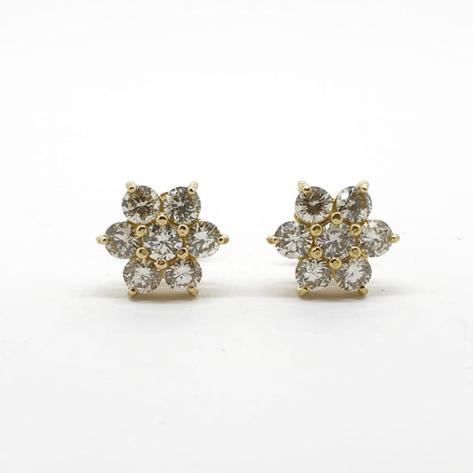 Diamond Flower Cluster Stud Earrings, 2.16 carats