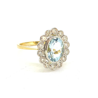 1.70ct Oval Aquamarine and Diamond Cluster Ring