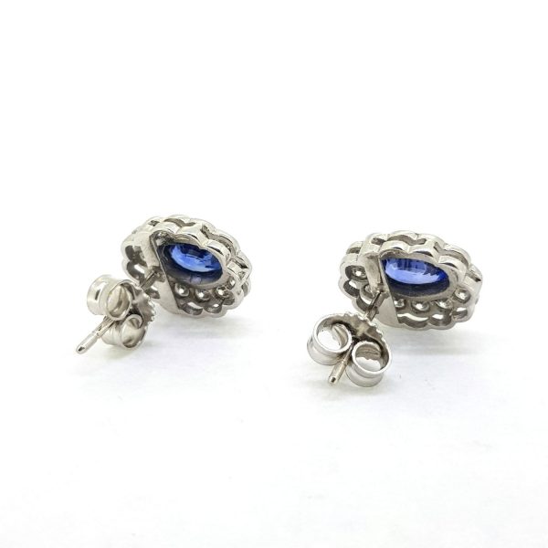 1.10ct Sapphire and Diamond Oval Floral Cluster Stud Earrings