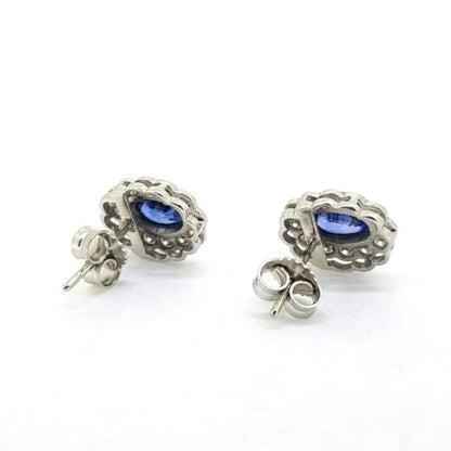 1.10ct Sapphire and Diamond Oval Floral Cluster Stud Earrings