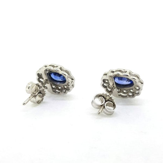 1.10ct Sapphire and Diamond Oval Floral Cluster Stud Earrings