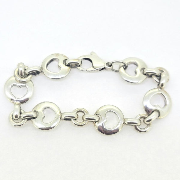 Rare Vintage Tiffany and Co Stencil Heart Silver Bracelet, open heart 925 silver bracelet composed of stencil heart links by Tiffany & Co