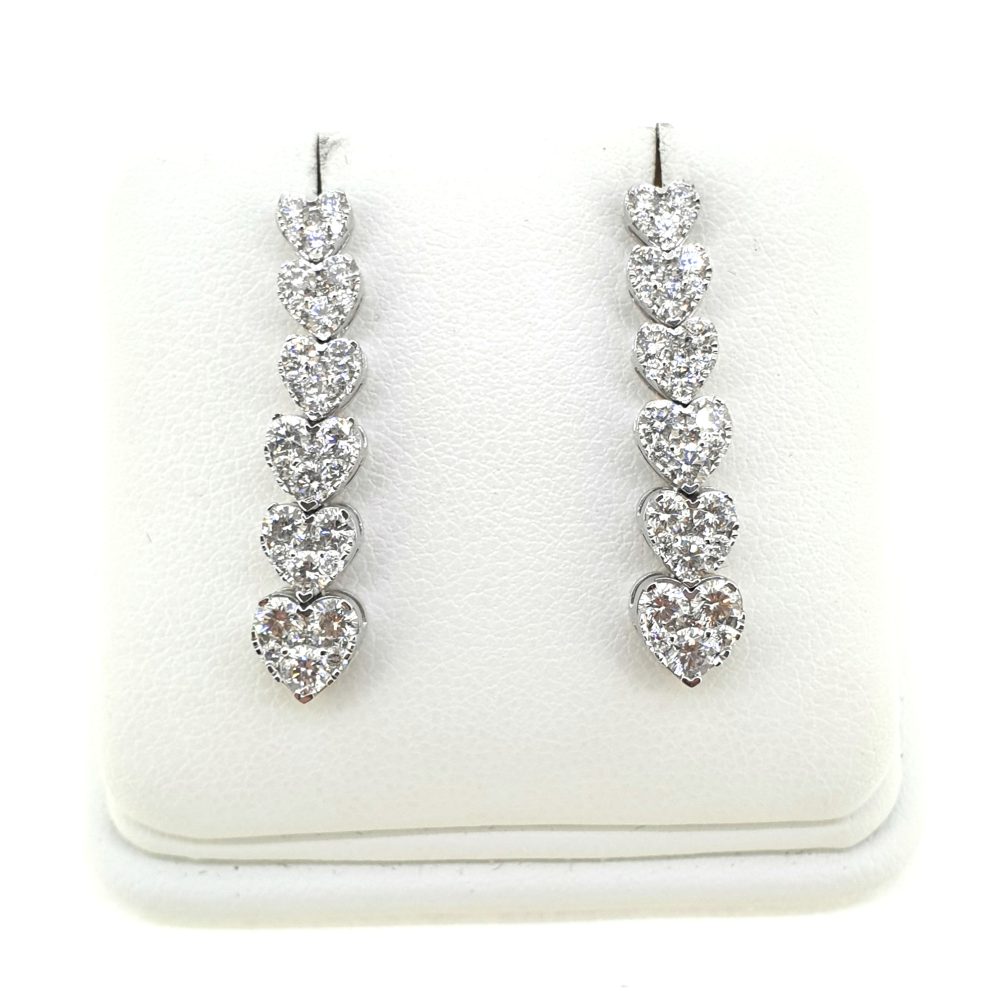 Graduated 2ct Diamond Heart Drop Earrings 18ct White Gold