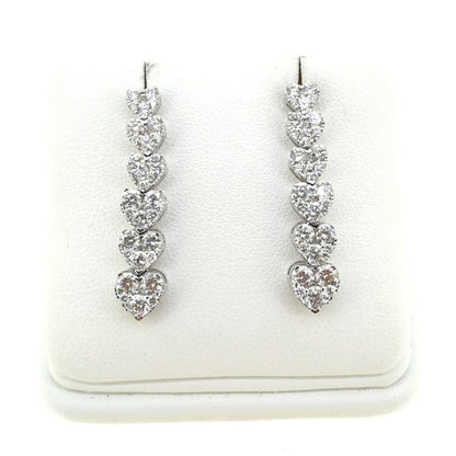 Graduated 2ct Diamond Heart Drop Earrings 18ct White Gold