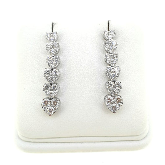Graduated 2ct Diamond Heart Drop Earrings 18ct White Gold