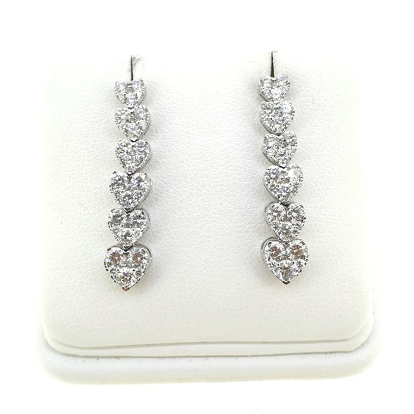 Graduated 2ct Diamond Heart Drop Earrings 18ct White Gold