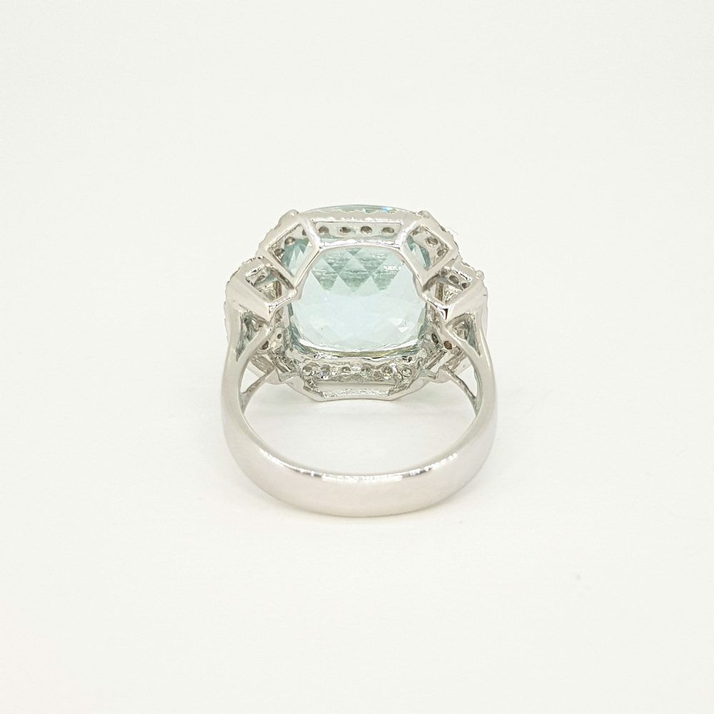 Cushion Cut Aquamarine and Diamond Cluster Ring, 9.91 carats