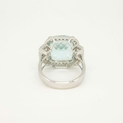 Cushion Cut Aquamarine and Diamond Cluster Ring, 9.91 carats