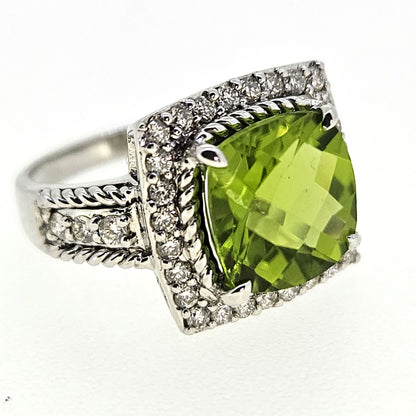 4.21ct Peridot and Diamond Cluster Dress Ring