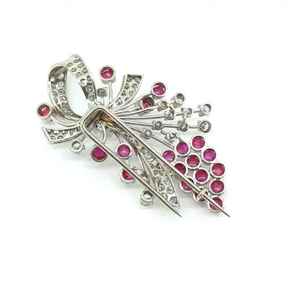 Vintage 1ct Diamond and Cabochon Ruby Brooch, Circa 1940s