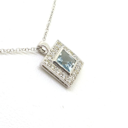 0.60ct Aquamarine and Diamond Square Cluster Pendant