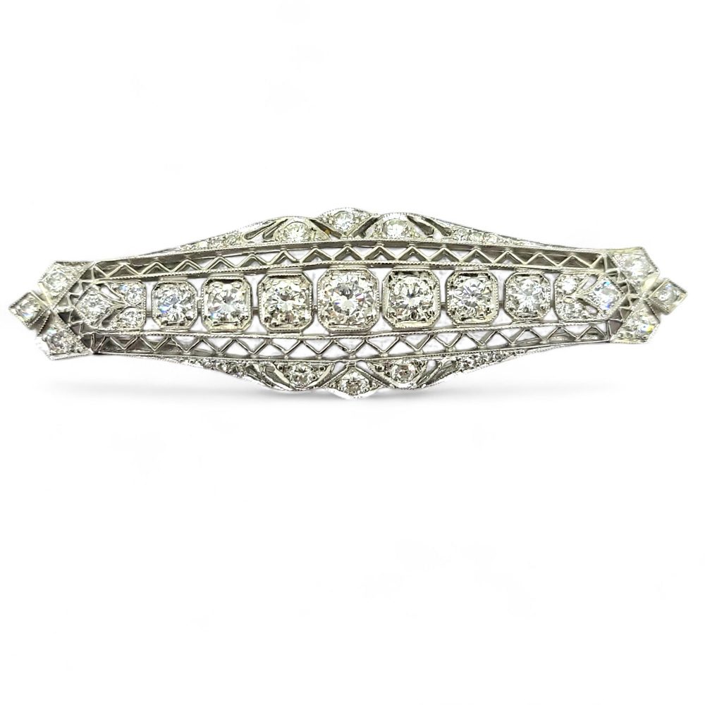 Edwardian Antique 2.5ct Old Cut Diamond Bar Brooch
