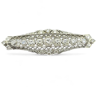 Edwardian Antique 2.5ct Old Cut Diamond Bar Brooch