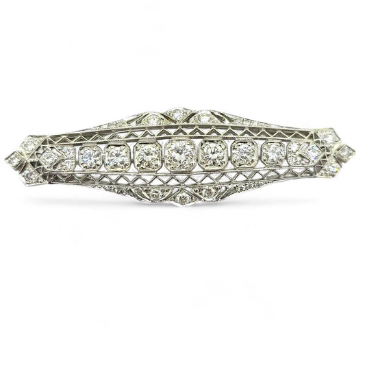 Edwardian Antique 2.5ct Old Cut Diamond Bar Brooch