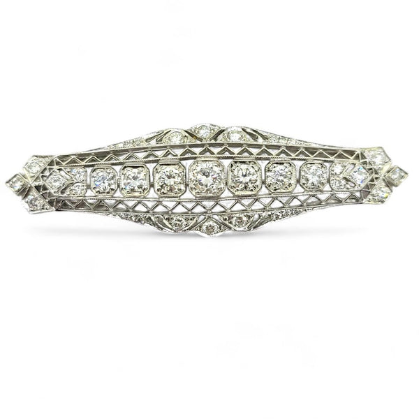 Edwardian Antique 2.5ct Old Cut Diamond Bar Brooch