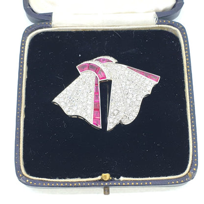 Vintage 1960s Ruby and Diamond Bow Brooch by G Petochi