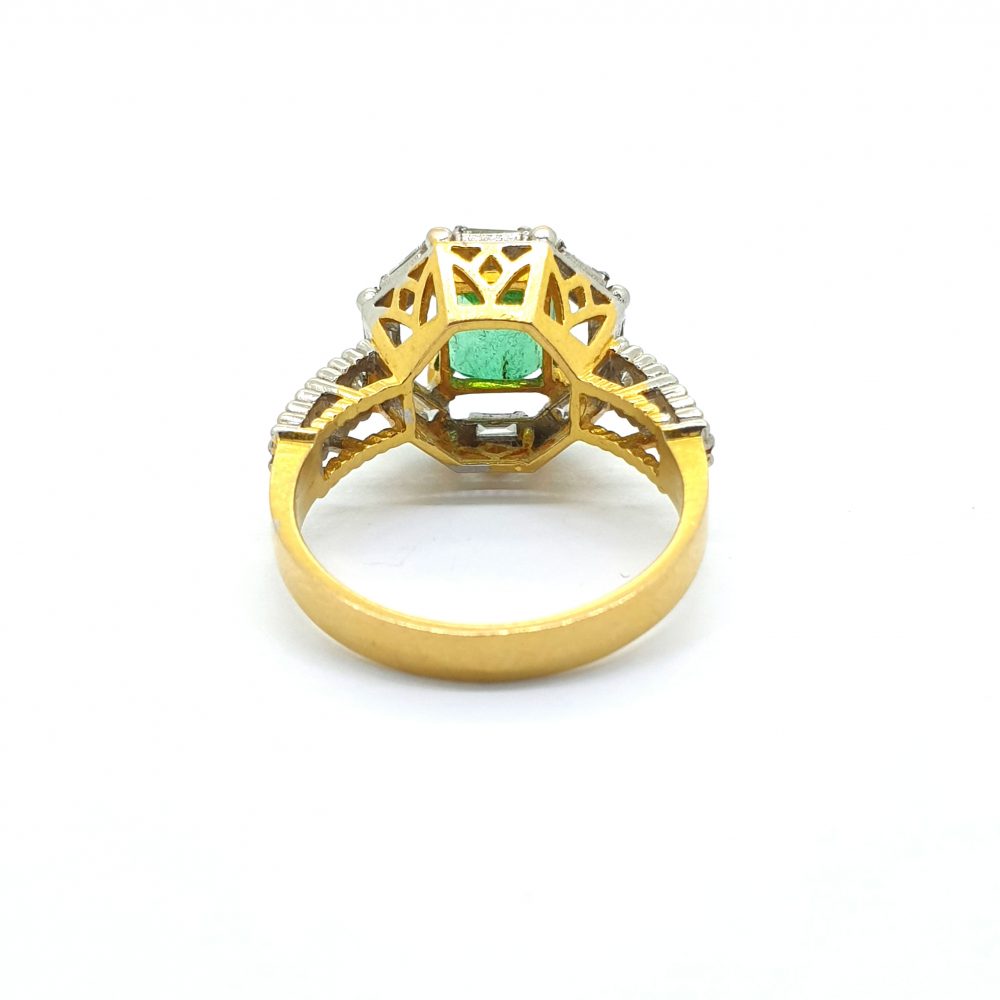 Emerald and Diamond Cluster Dress Ring in 21ct Gold
