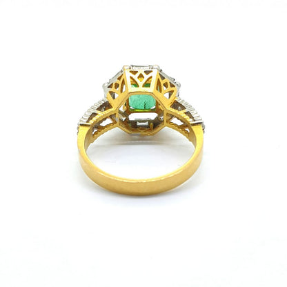 Emerald and Diamond Cluster Dress Ring in 21ct Gold