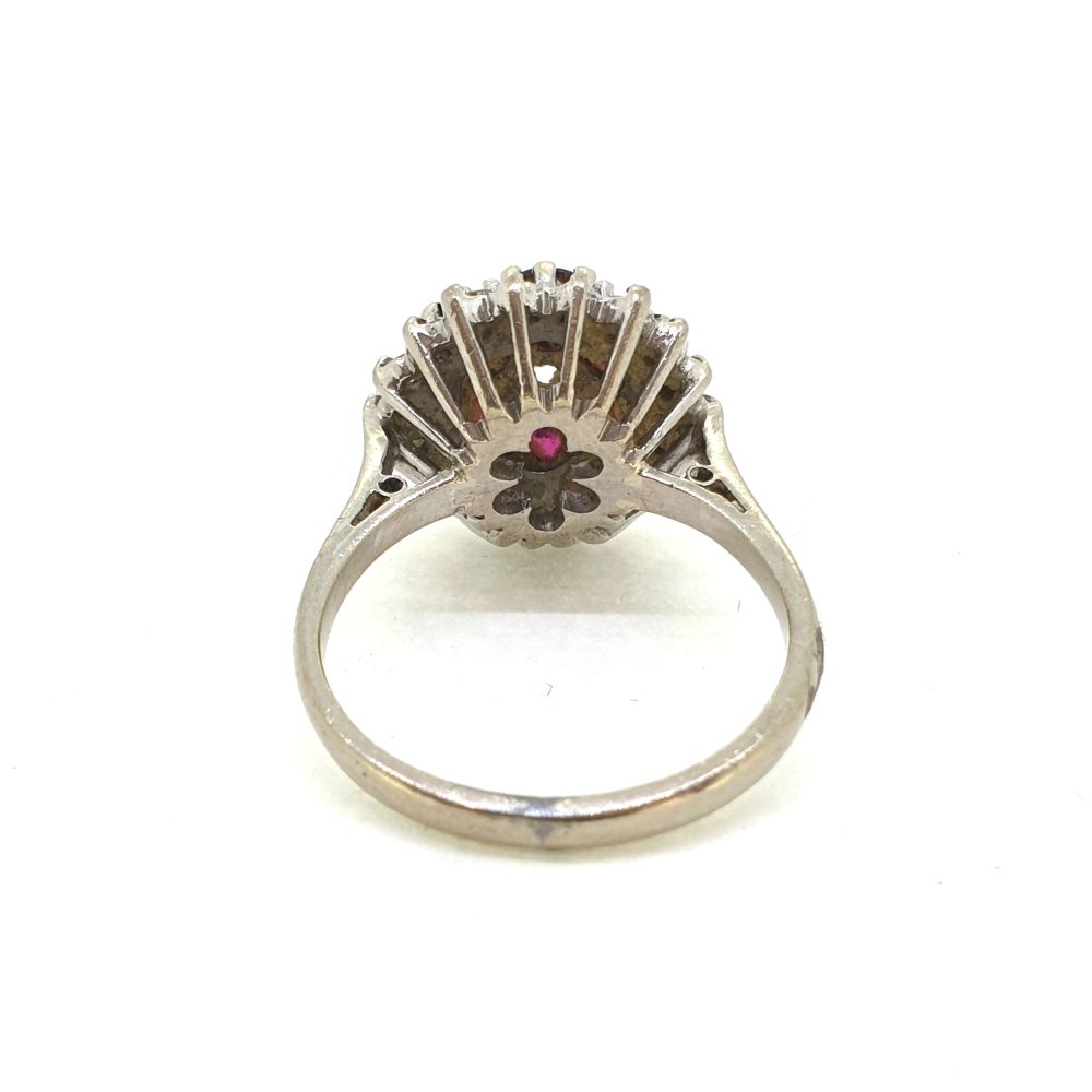 Ruby and Diamond Cluster Ring in 18ct White Gold