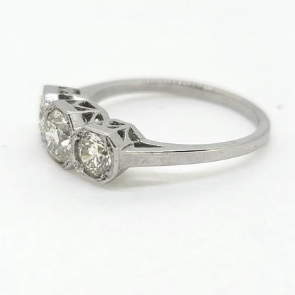Three Stone Diamond Engagement Ring in Platinum, 1.25 carat timeless diamond trilogy ring set with three sparkling diamonds in octagonal platinum settings