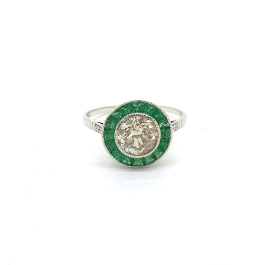 1ct Diamond and Calibre Emerald Target Cluster Ring