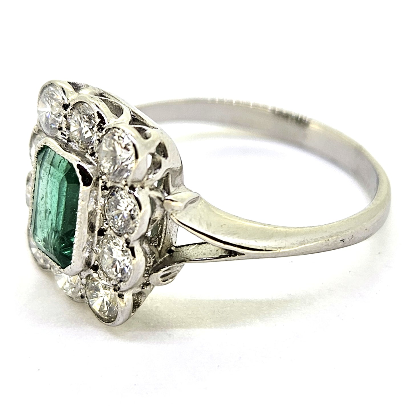 Emerald and Diamond Floral Cluster Engagement Ring