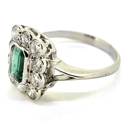 Emerald and Diamond Floral Cluster Engagement Ring