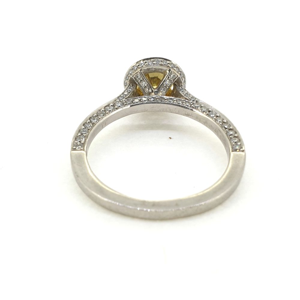Certified 0.59ct Fancy Yellow Diamond Cluster Engagement Ring