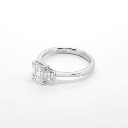 1ct Emerald Cut Diamond Ring with Baguette Shoulders in 18ct White Gold
