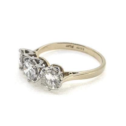 Vintage Diamond Three Stone Engagement Ring, 2 carat total
