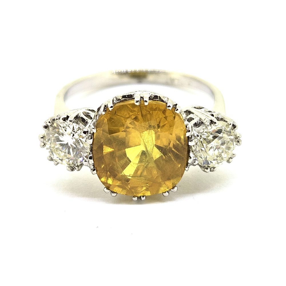 6.35ct Yellow Sapphire and Diamond Three Stone Engagement Ring in Platinum
