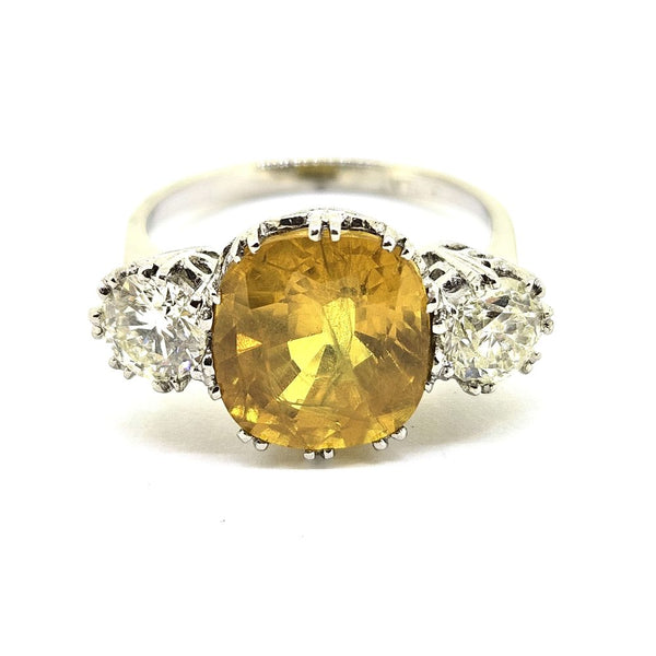 6.35ct Yellow Sapphire and Diamond Three Stone Engagement Ring in Platinum